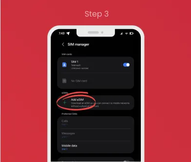Step 3 of Android eSIM activation: Tap “Add eSIM” to begin installation of your eSIM profile.